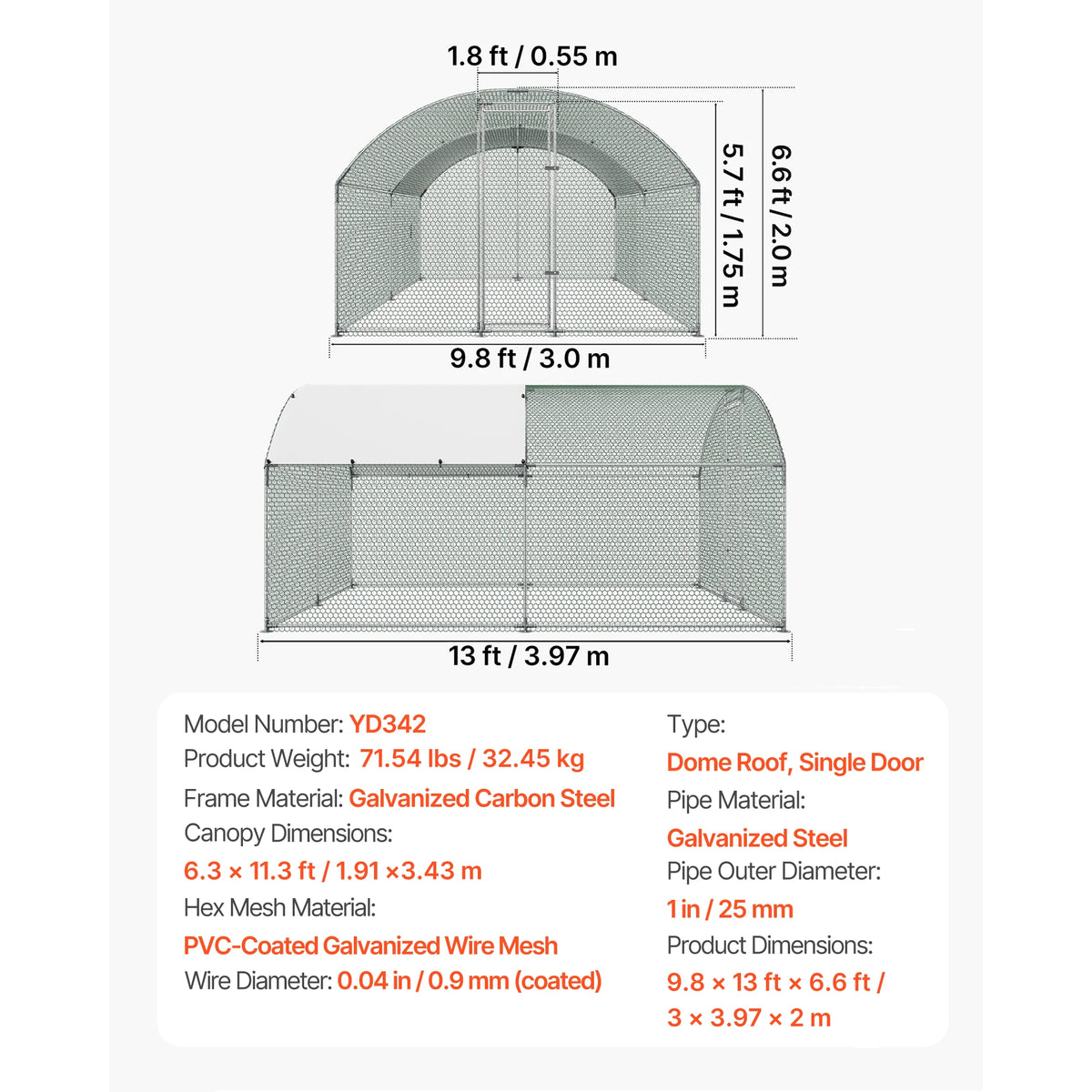 SucceBuy Metal Chicken Coop With Waterproof Cover And Spire Roof