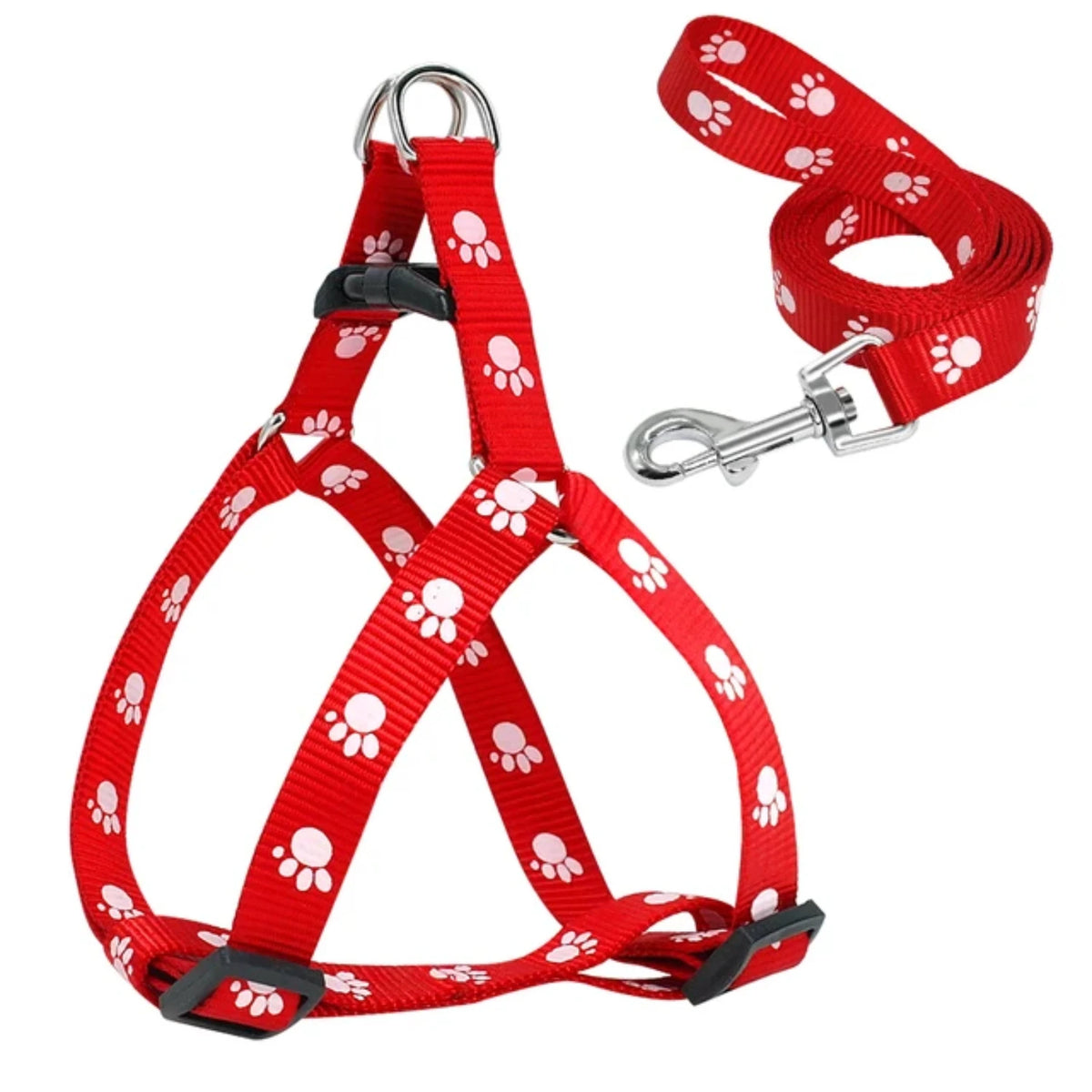 Nylon Dog Harness and Leash Set Adjustable Paw Print Dog Harness Walking Leash Strap  Small Medium Dogs S/M/L