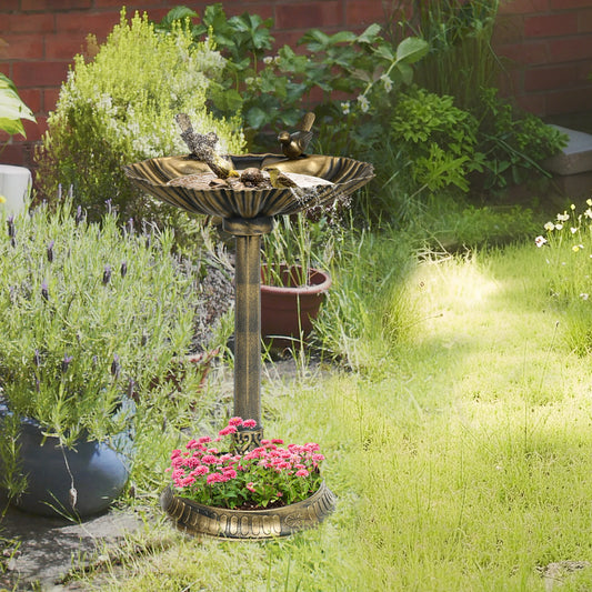 Outsunny Antique Bird Bath With Planter Pedestal And Twin Basins