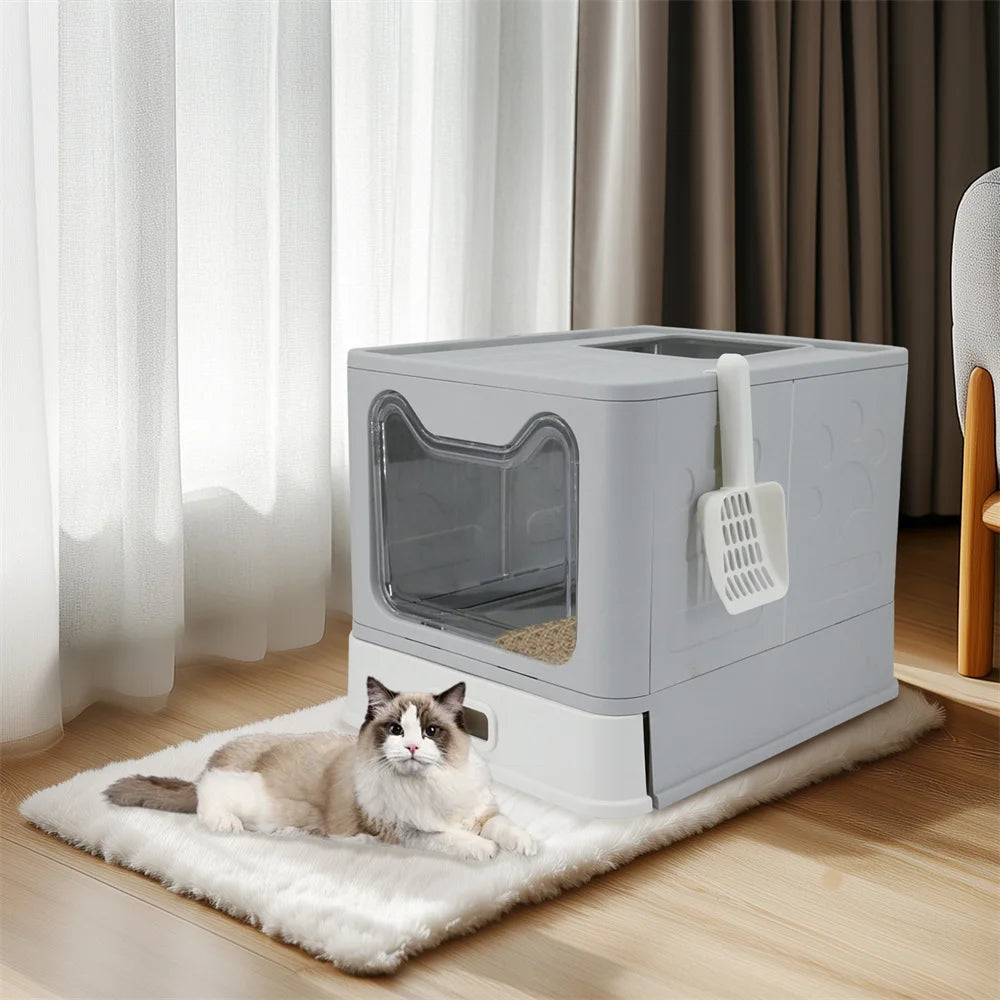 Enclosed Top Entry Stainless Steel Cat Litter Box With Scoop