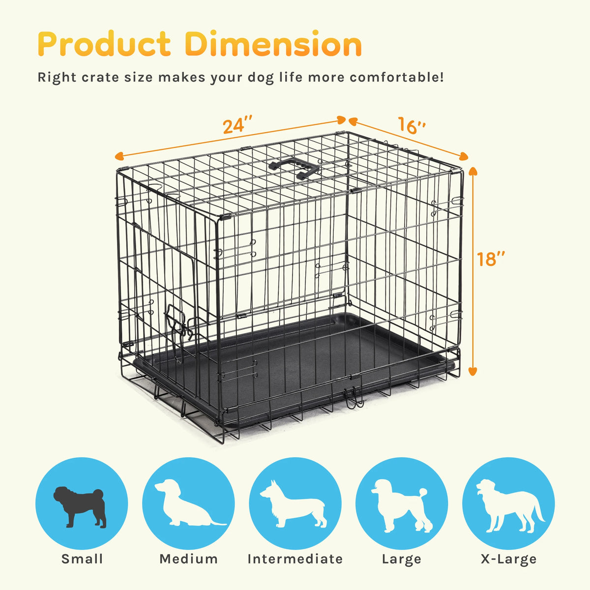 Jhk Foldable Metal Dog Kennel With Leak Proof Tray