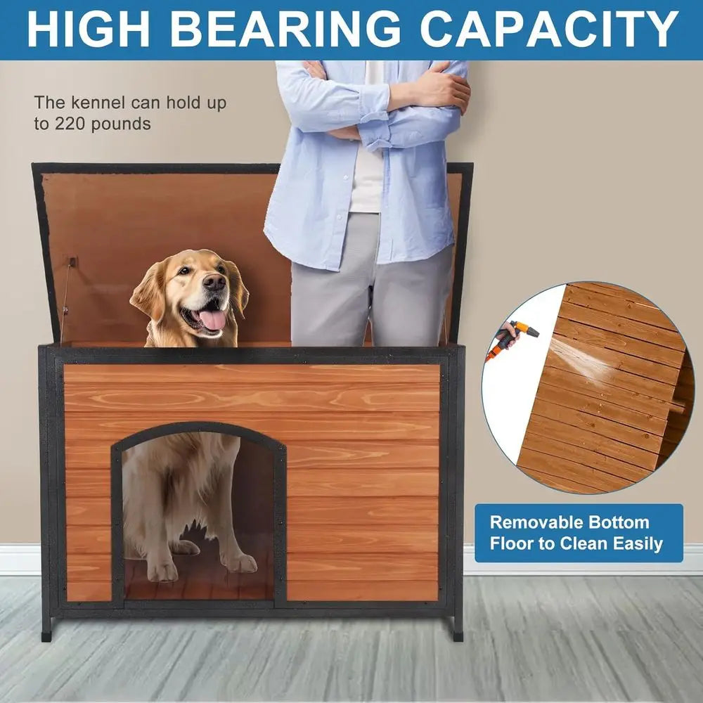 Dog House Outdoor Weatherproo 43.3" L Chew Proo Dog Kennel or Small Medium Large Dogs with Strong Metal Chew Proo e Raised Desig