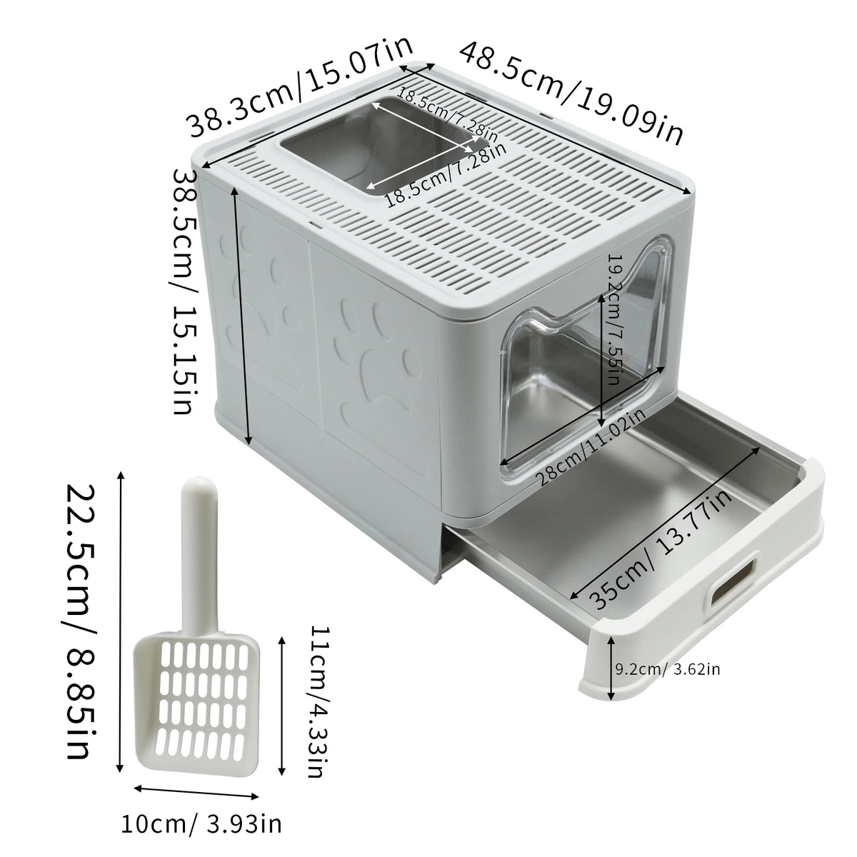 Fully Enclosed Cat Litter Box With Separate Lid And Scoop