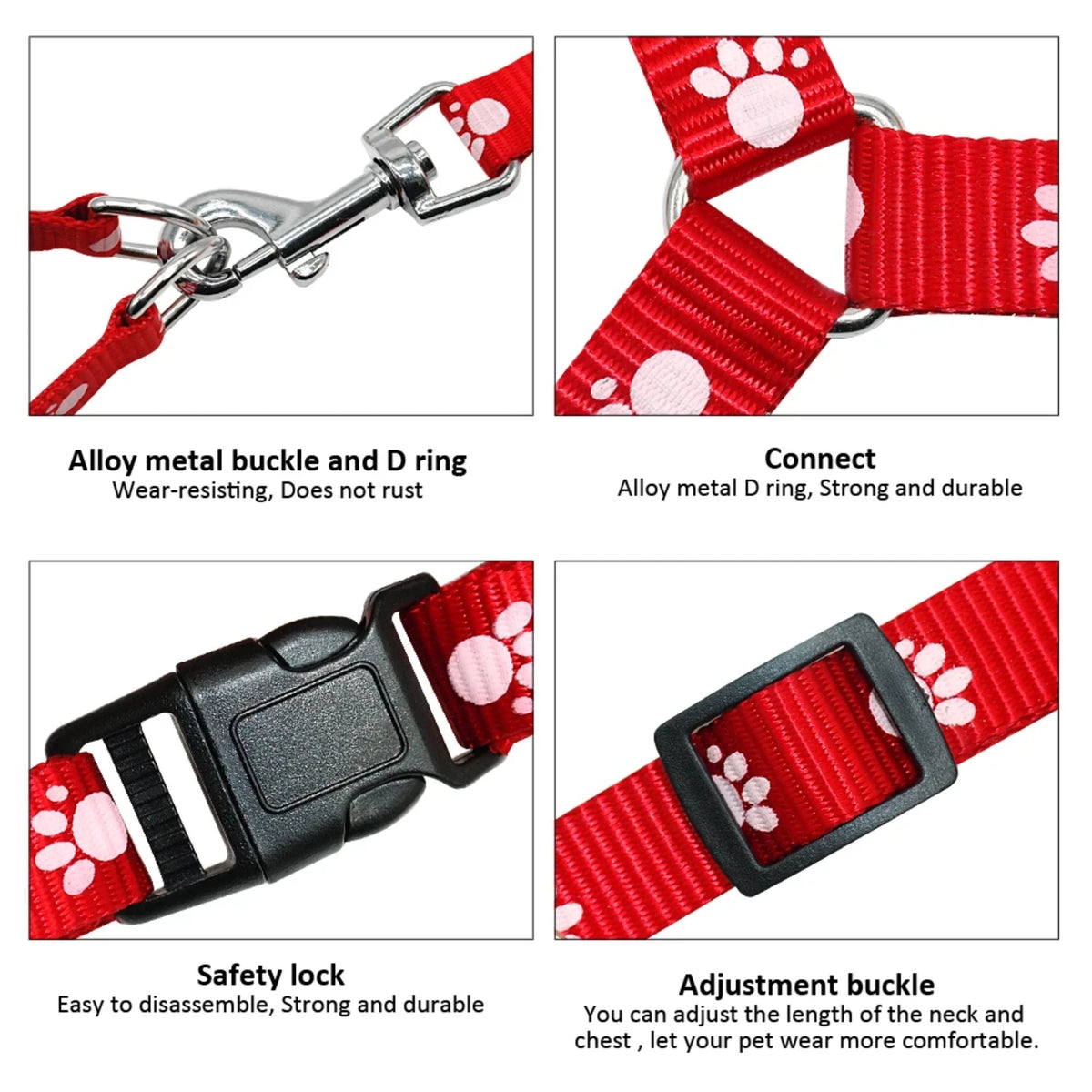 Nylon Dog Harness and Leash Set Adjustable Paw Print Dog Harness Walking Leash Strap  Small Medium Dogs S/M/L