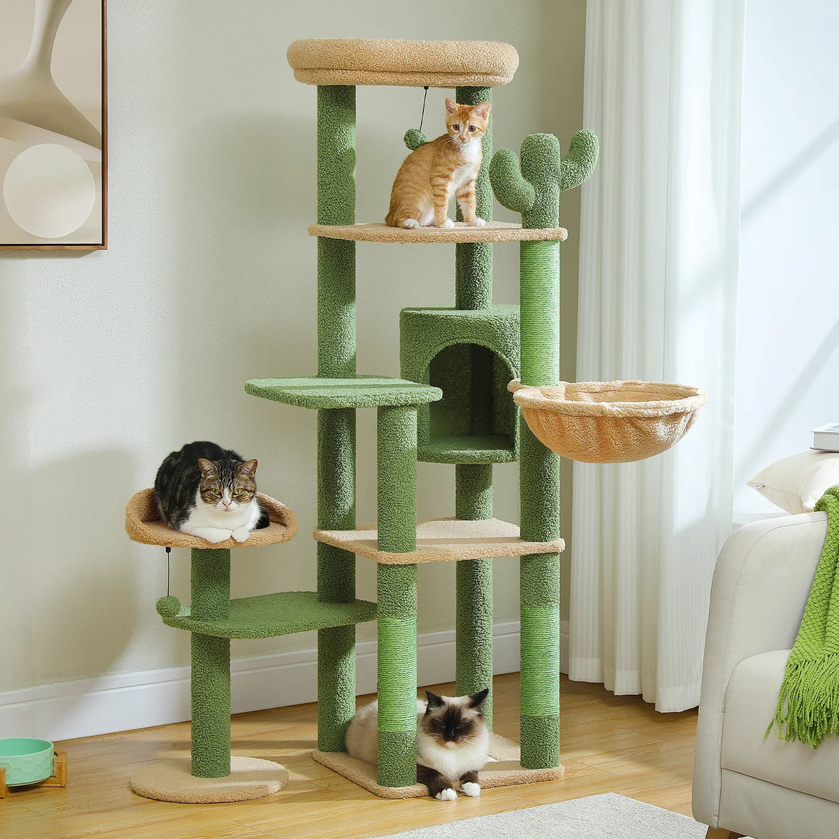 PEQULTI Multi-Level Cat Tree Scratching Post Hammock Perches