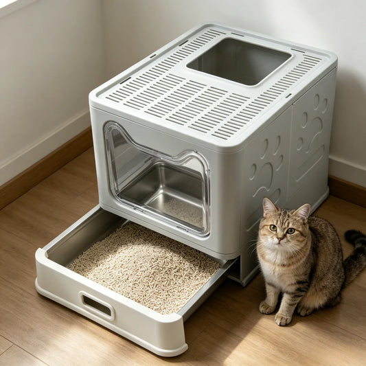 Fully Enclosed Cat Litter Box With Separate Lid And Scoop