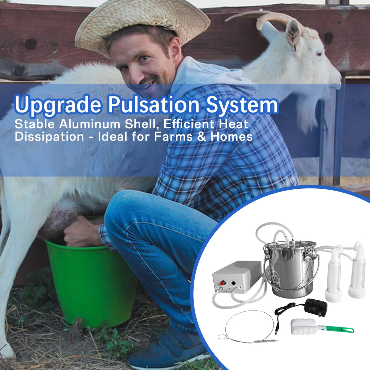 Portable Speed Adjustable Goat Milking Machine, 3L Electric Pulsation Vacuum Milker, Upgraded Milking Supplies Kit with Tube and Claw for Sheep, Homestead Dairy Goat Farming