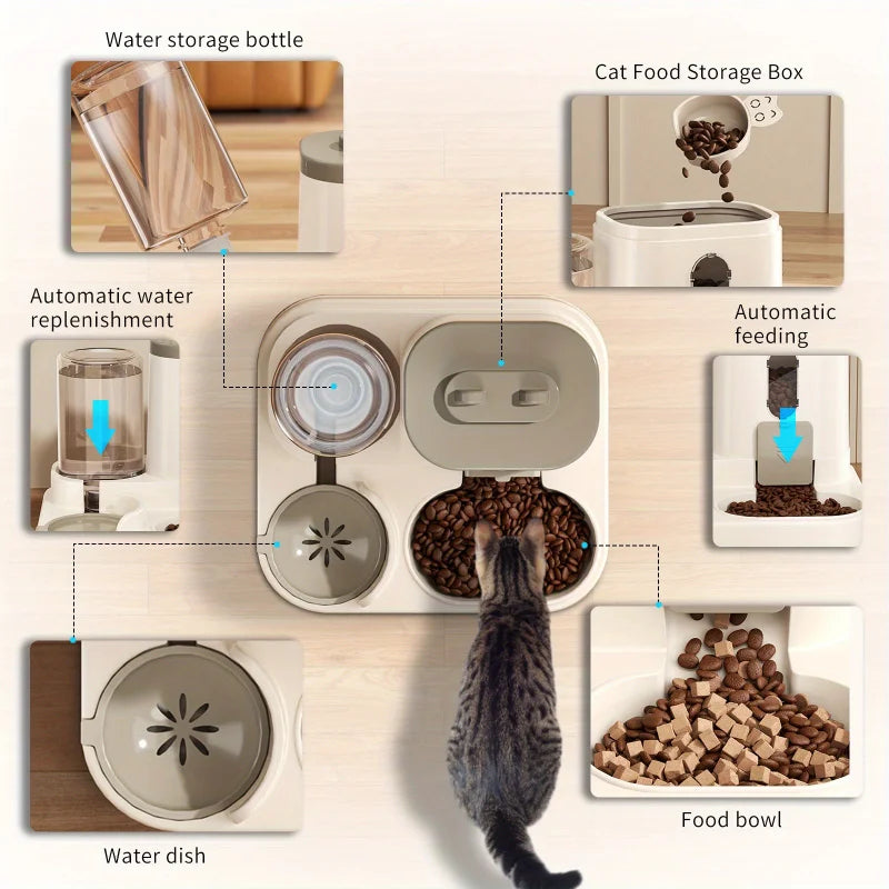 Cat Bowl Automatic Feeder with Spill Proof Design with Water Fountain Pet Food Dispenser for Small Medium Large Cats Dogs