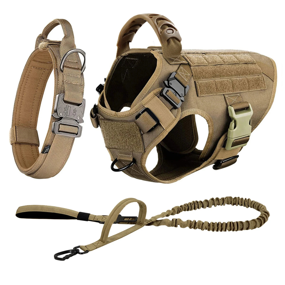 Adjustable Tactical Dog Harness With Collar And Leash Set
