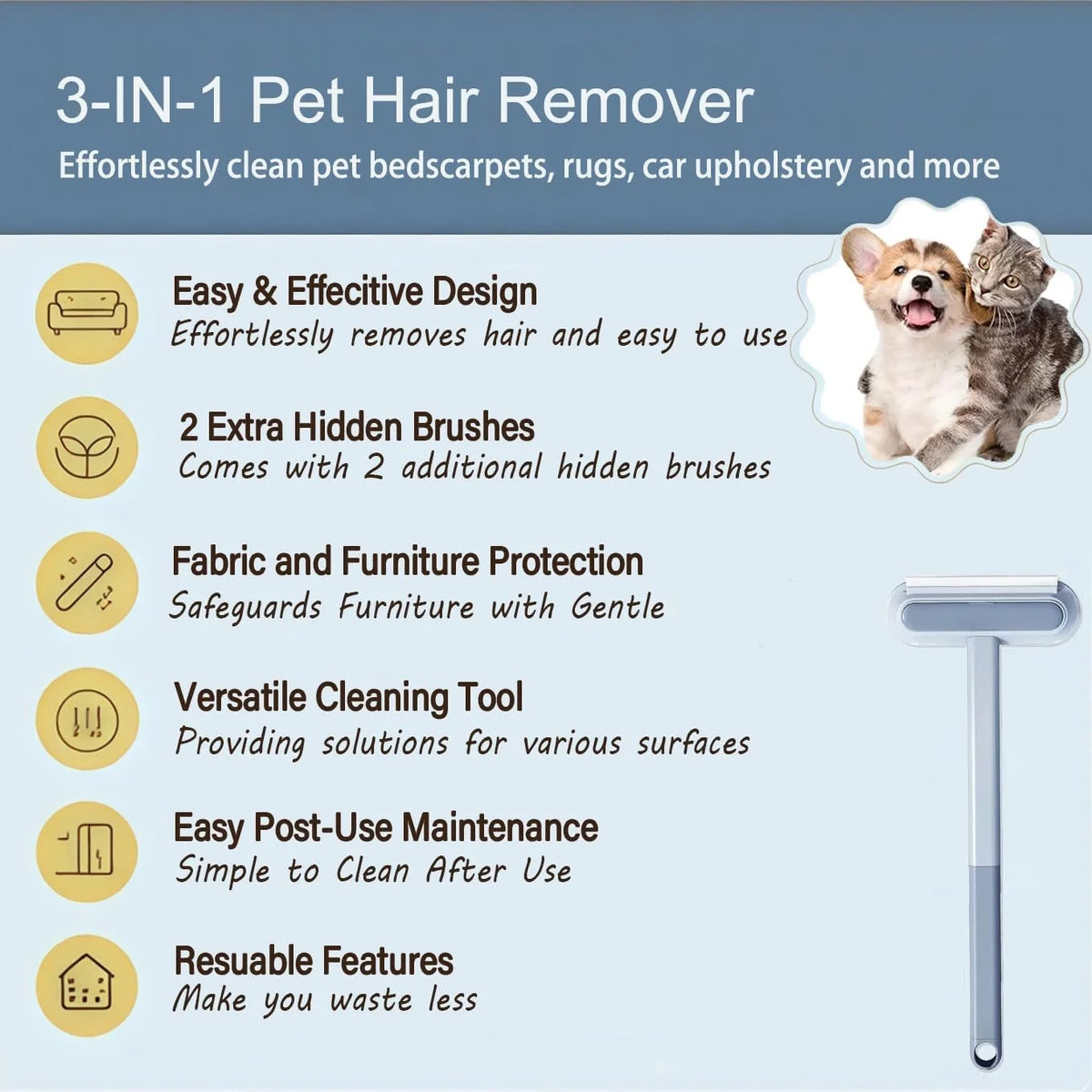 Pet Hair Removal Tool For Furniture Carpets And Cars
