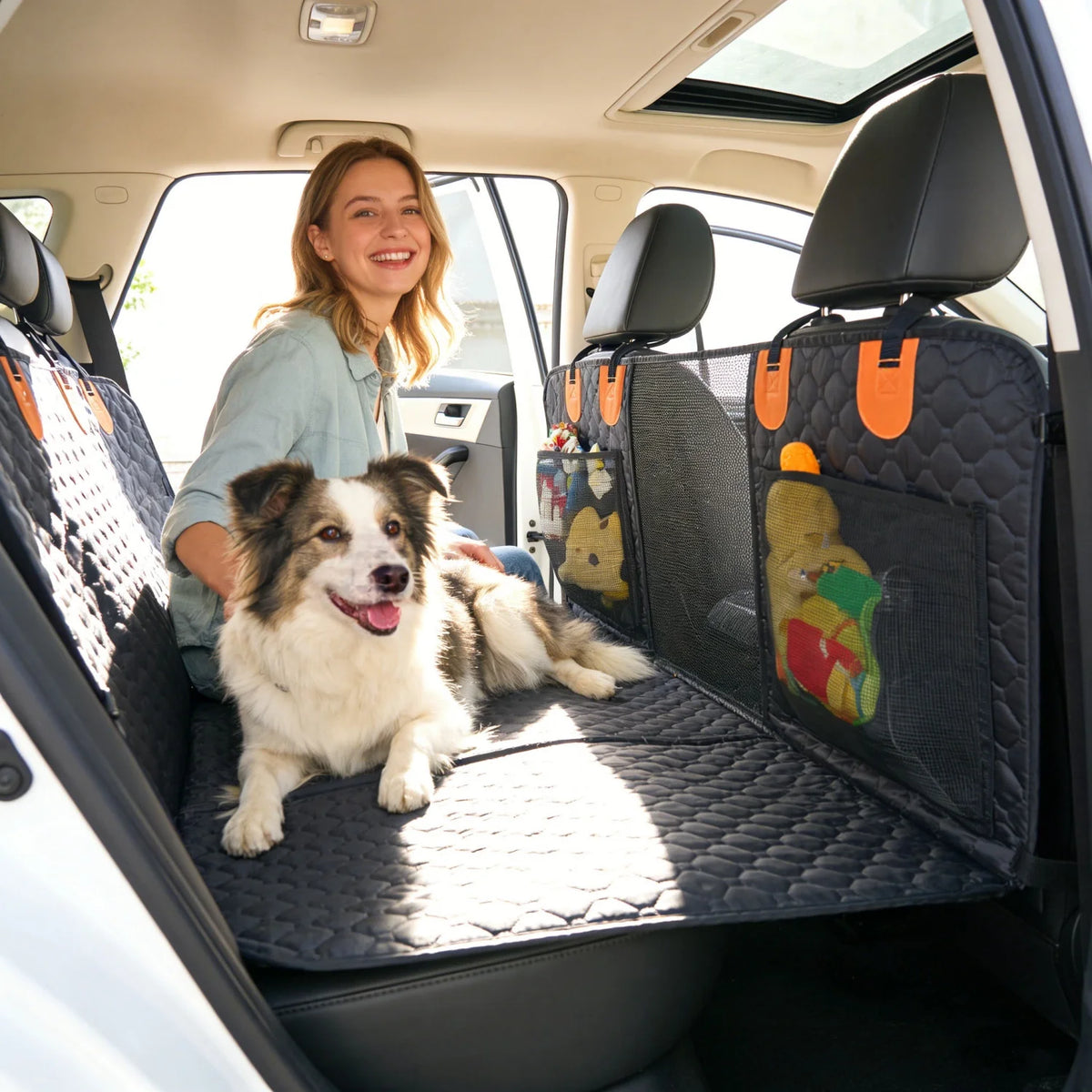 Bingopaw Dog Car Seat Cover Waterproof Hammock Backseat Extender Pockets