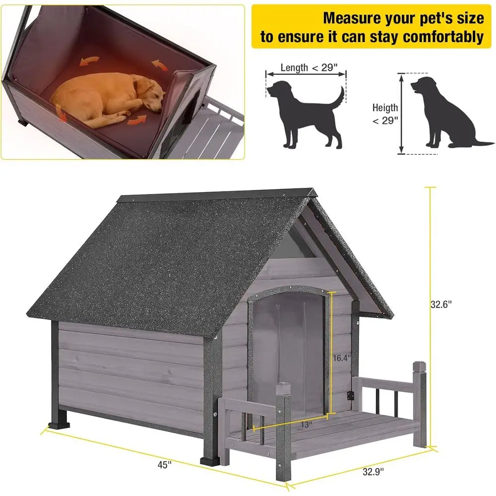 Dog House Outdoor, Insulated Dog Kennel Outside or Large Breed, 50.87" L Weatherproo Large Dog Shelter with Anti-Chewing Iron e