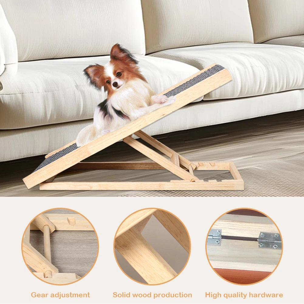 Adjustable Wooden Pet Ramp Portable Folding Ladder For Indoor Pets