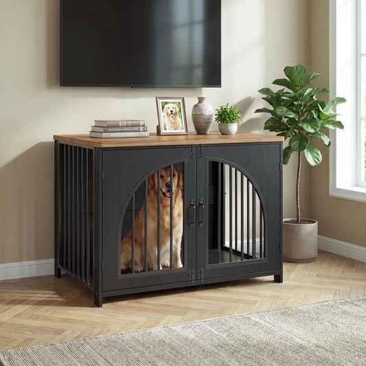 Dog Crate Furniture Indoor Dog Kennel With Lock And Arched Door