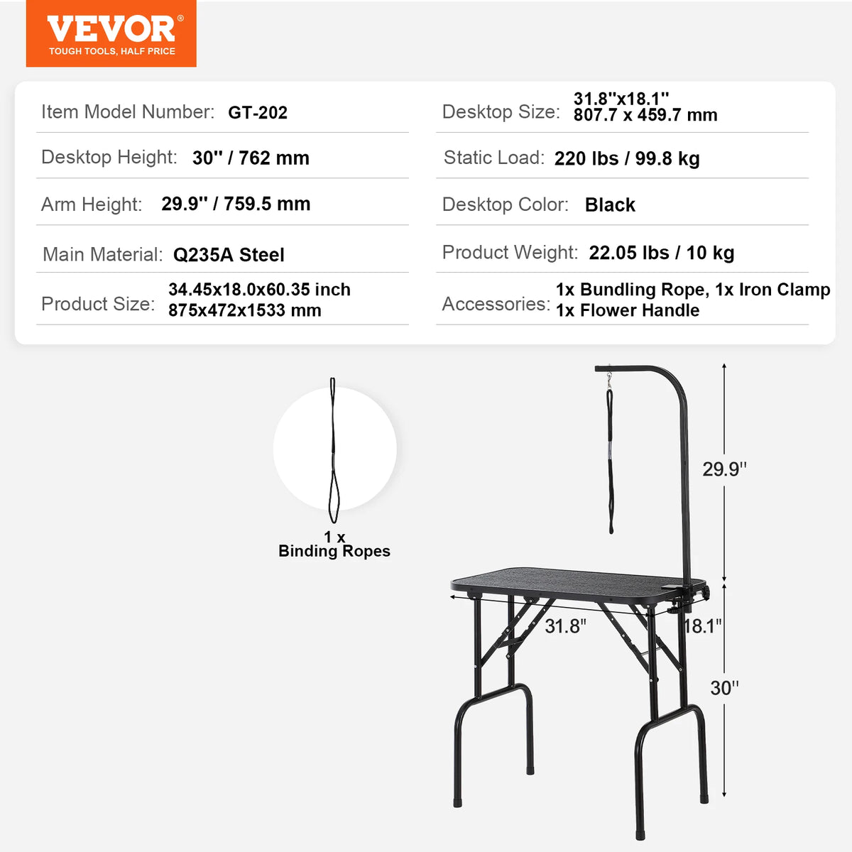 SucceBuy Foldable Pet Grooming Table With Two Arms And Clamp