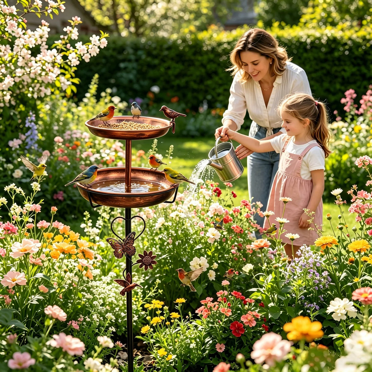 Double Layer Copper Bird Bath Stand For Exterior Garden Decor