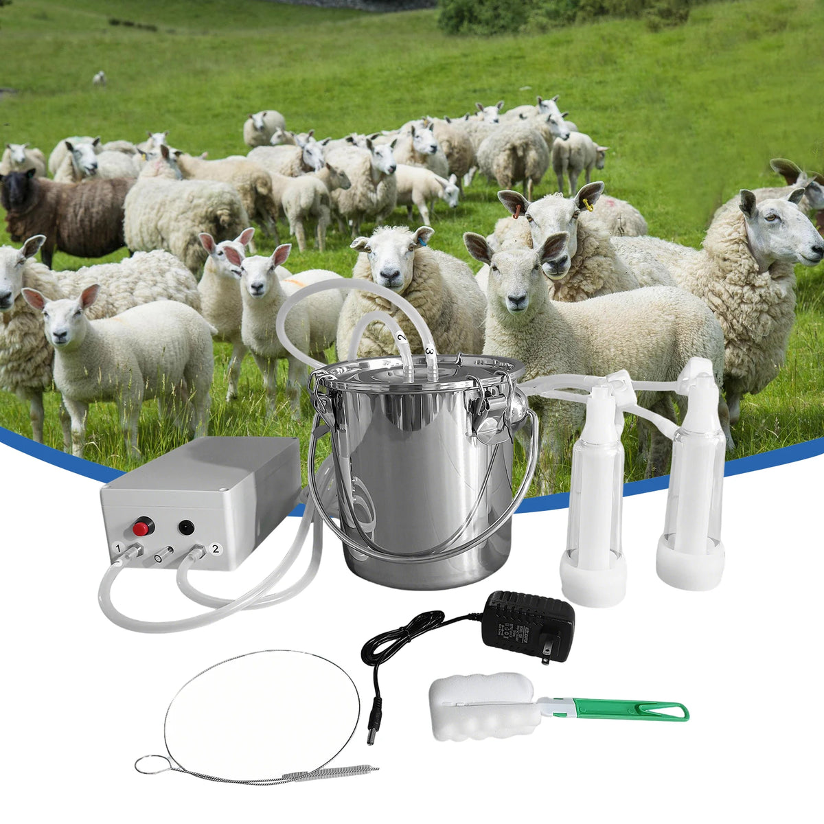 Portable Speed Adjustable Goat Milking Machine, 3L Electric Pulsation Vacuum Milker, Upgraded Milking Supplies Kit with Tube and Claw for Sheep, Homestead Dairy Goat Farming