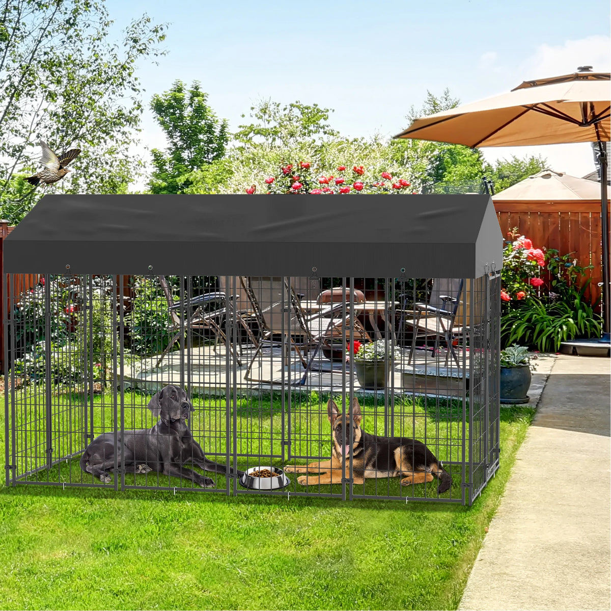 Bingopaw Welded Wire Dog Kennel With Weatherproof Cover And Stakes
