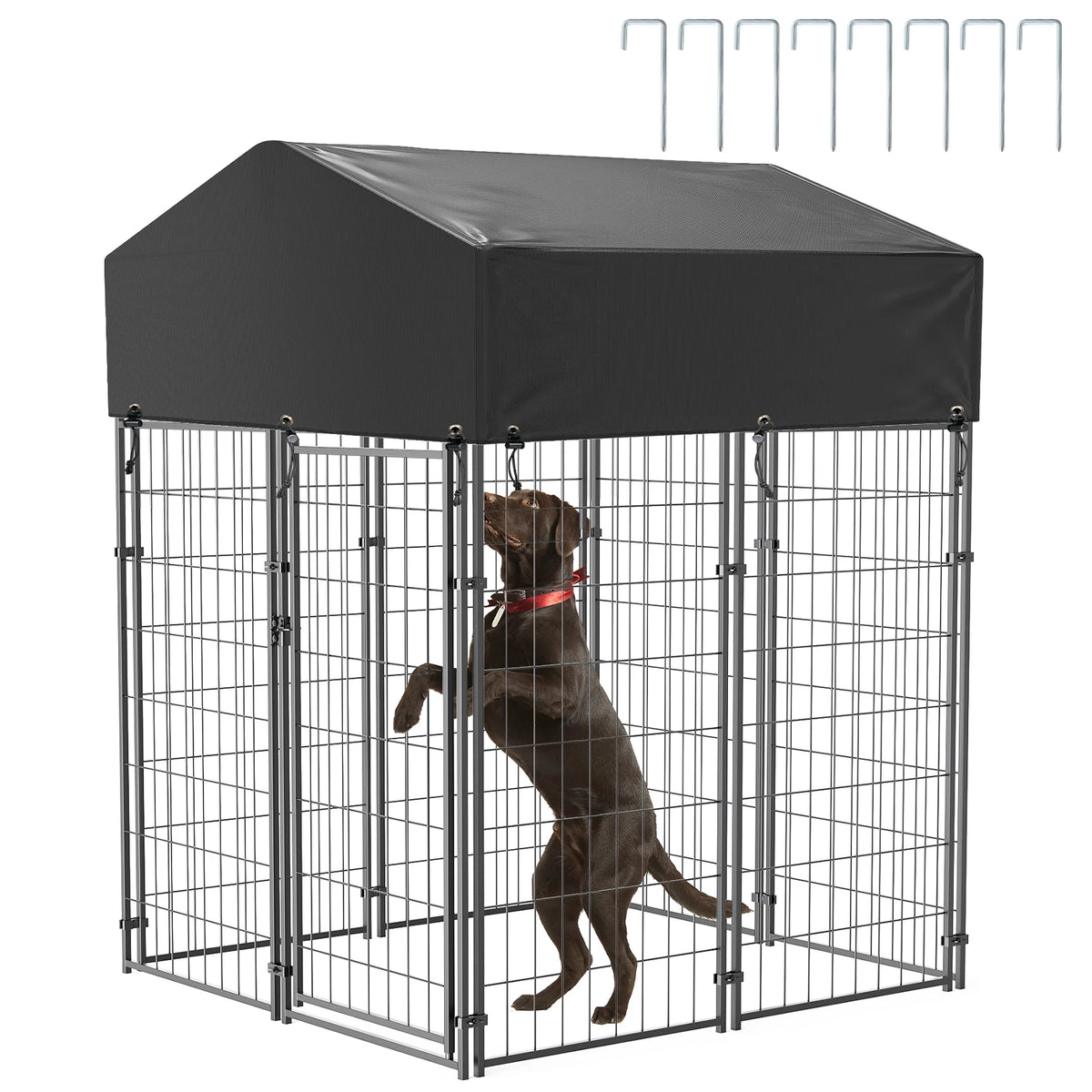 Bingopaw Welded Wire Dog Kennel With Weatherproof Cover And Stakes