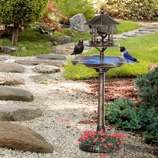 Outsunny 3 In 1 Outdoor Pedestal Bird Bath Feeder Planter
