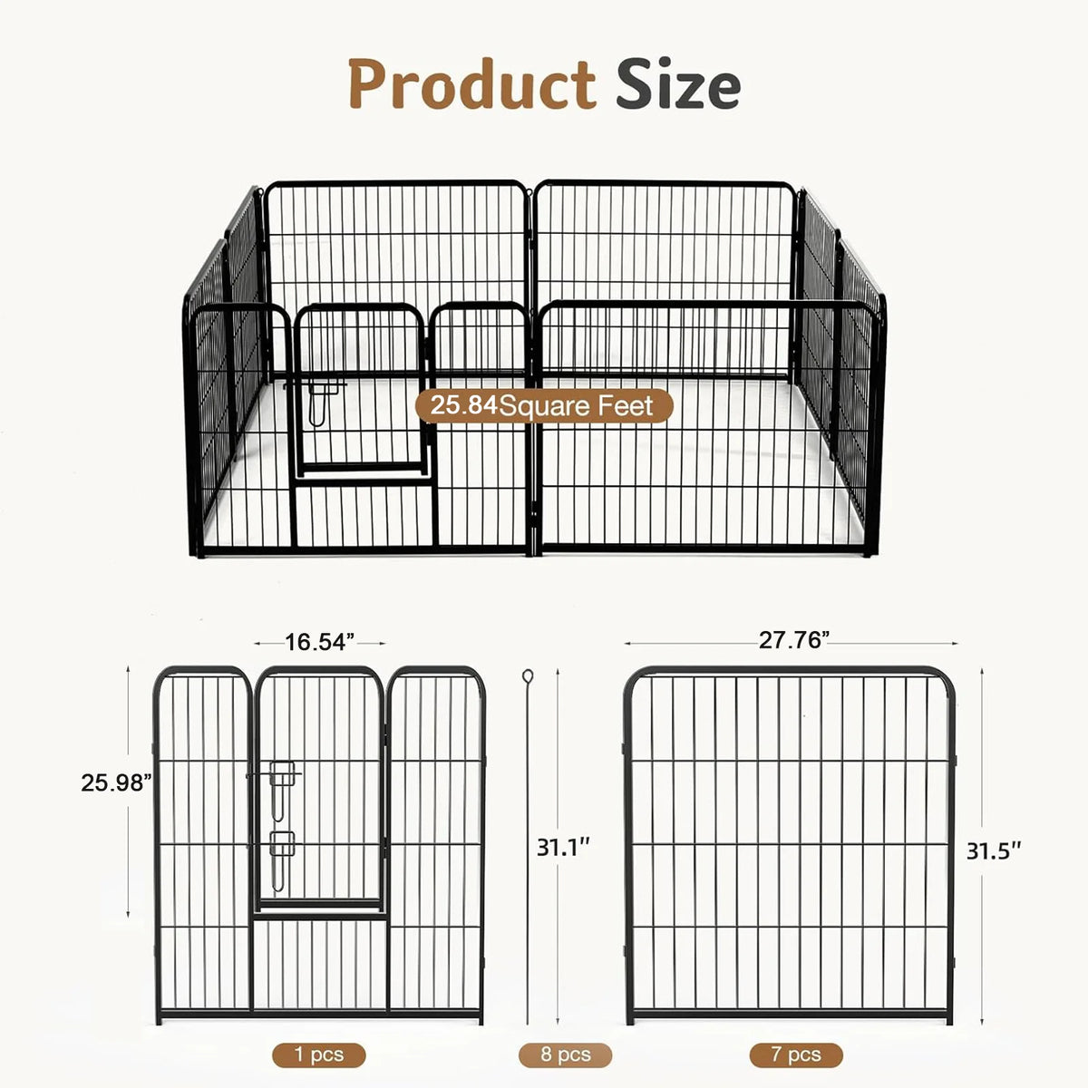 JHK Metal Foldable Dog Playpen Pet Fence For Outdoor Use