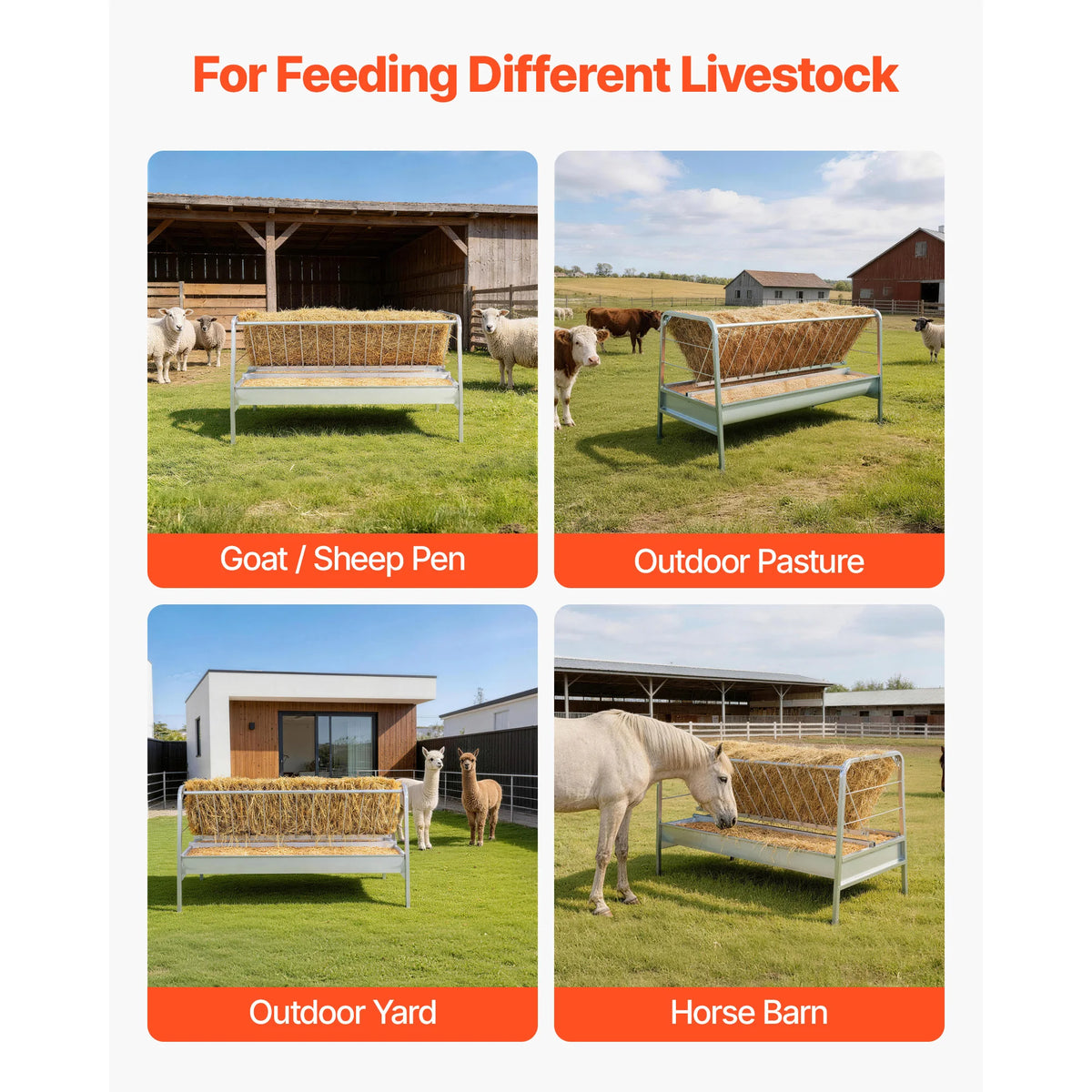 SucceBuy Livestock Hay Feeder Dual Pan Farm Pasture Trough