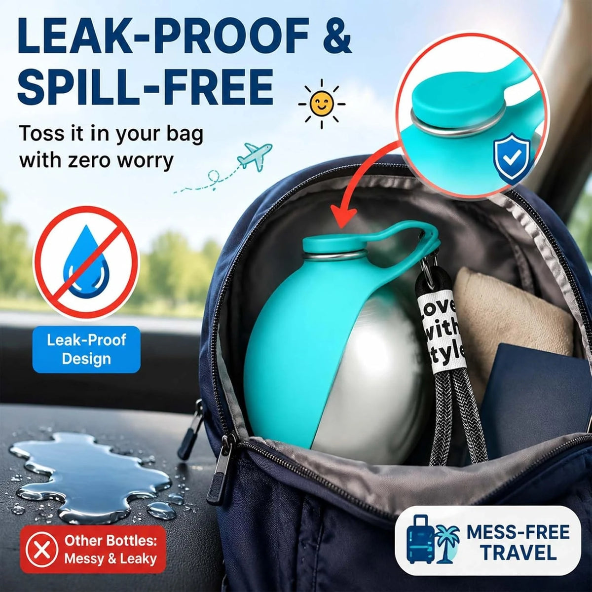 Portable Leak Proof Pet Travel Water Bottle With Foldable Bowl