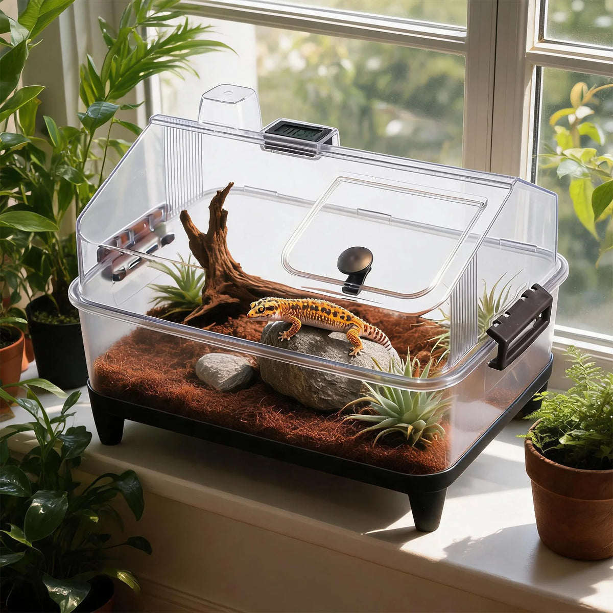 HiMiss Acrylic Reptile Terrarium Kit With Heating Pad And Hide