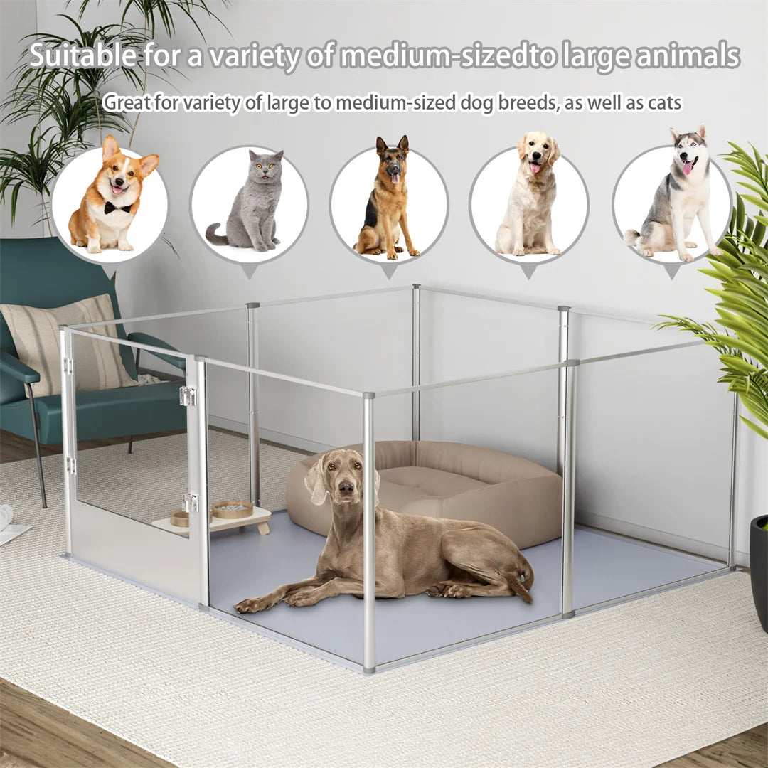 BINGOPAW Clear Acrylic Pet Playpen With Waterproof Pad For Animals