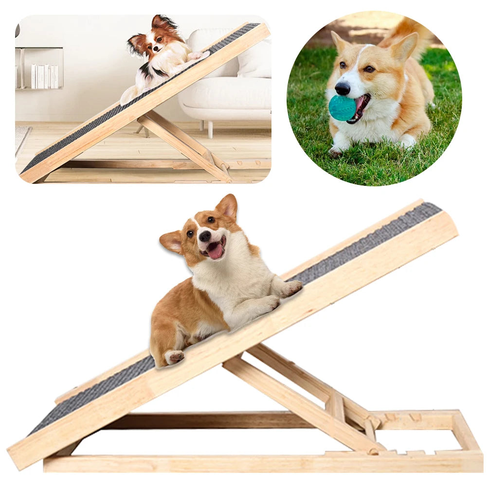 Adjustable Wooden Pet Ramp Portable Folding Ladder For Indoor Pets