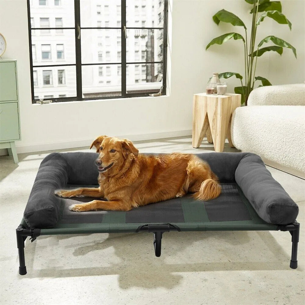 BORWART Elevated Cooling Dog Bed With Removable Plush Cover