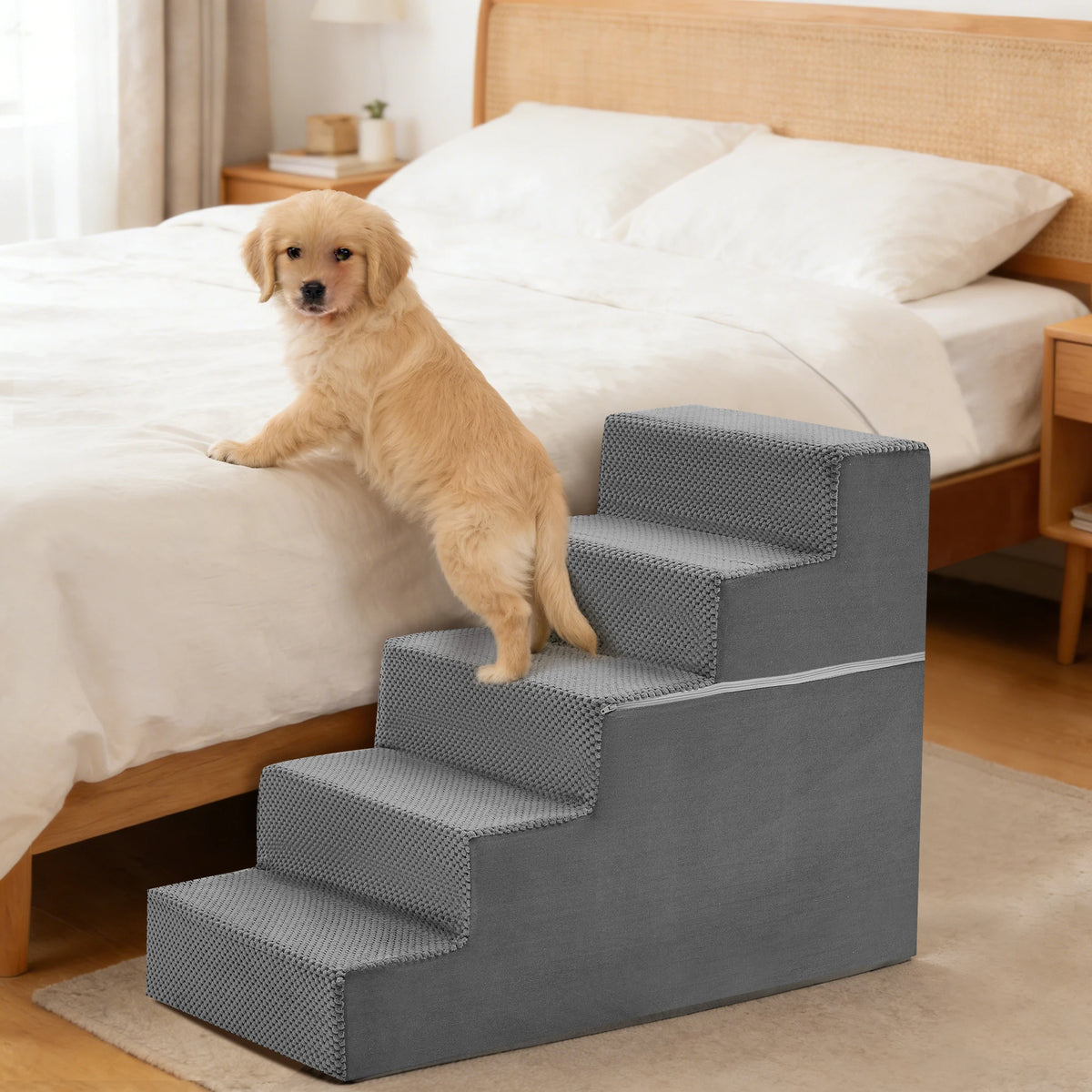 Indoor Right Angled Foam Dog Stairs With Anti Slip Steps