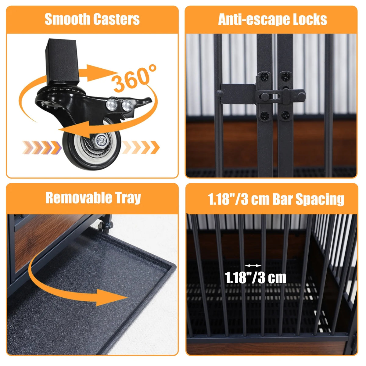 Premium Metal Cat Whelping Crate Removable Tray Furniture Style Slider