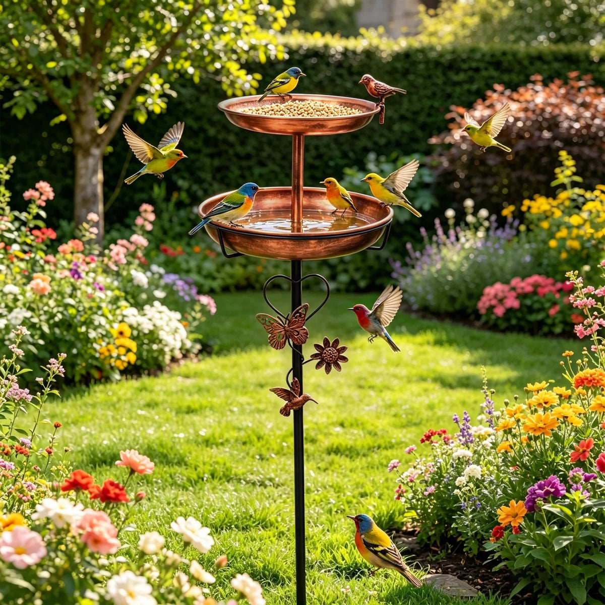 Double Layer Copper Bird Bath Stand For Exterior Garden Decor