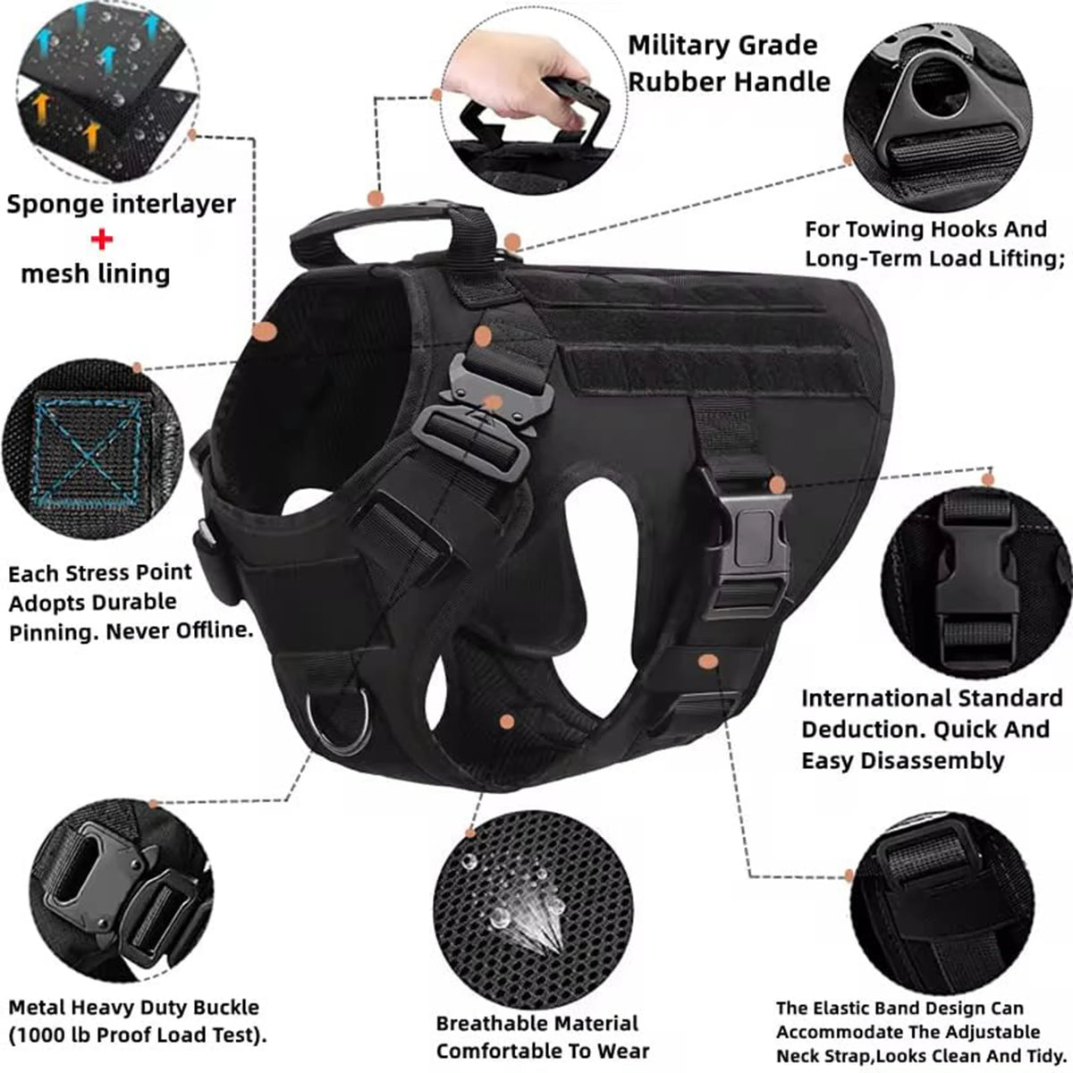 Petraavel Tactical Dog Harness With Molle Padded Quick Release System