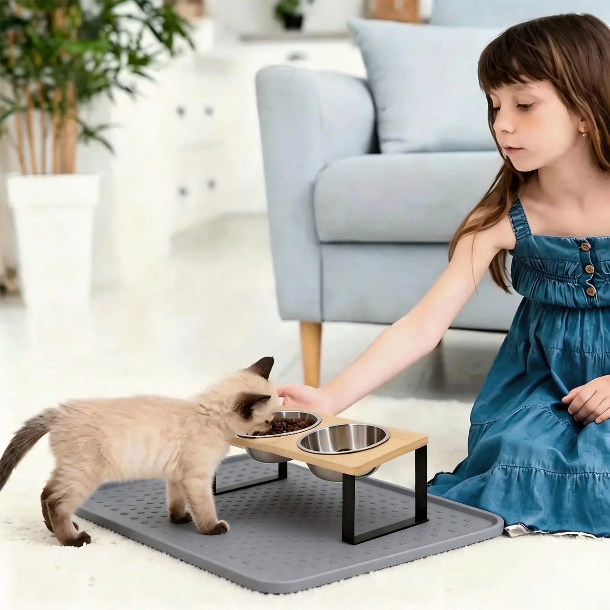 Elevated Cat Bowls With Wooden Stand And Stainless Steel Bowls