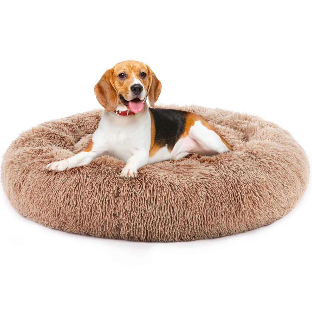 JHK Calming Dog Bed for Medium to Large Dogs Washable Large Pet Bed Anti-Slip Round Fluffy Plush Faux Fur Dog Bed