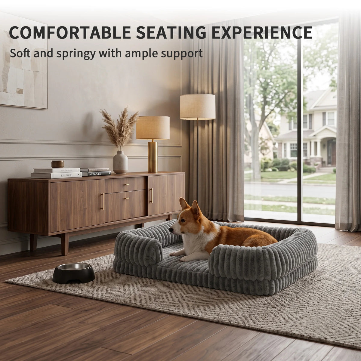 Dog Sofa Bed, 41.3" Washable Pet Couch Bed with Removable Cover, 3D Egg Foam Dog Bed, Soft Plush Dog Mattress for Small Medium Large Dogs and Cats