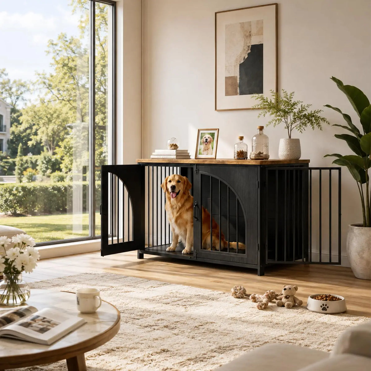 Dog Crate Furniture Indoor Dog Kennel With Lock And Arched Door