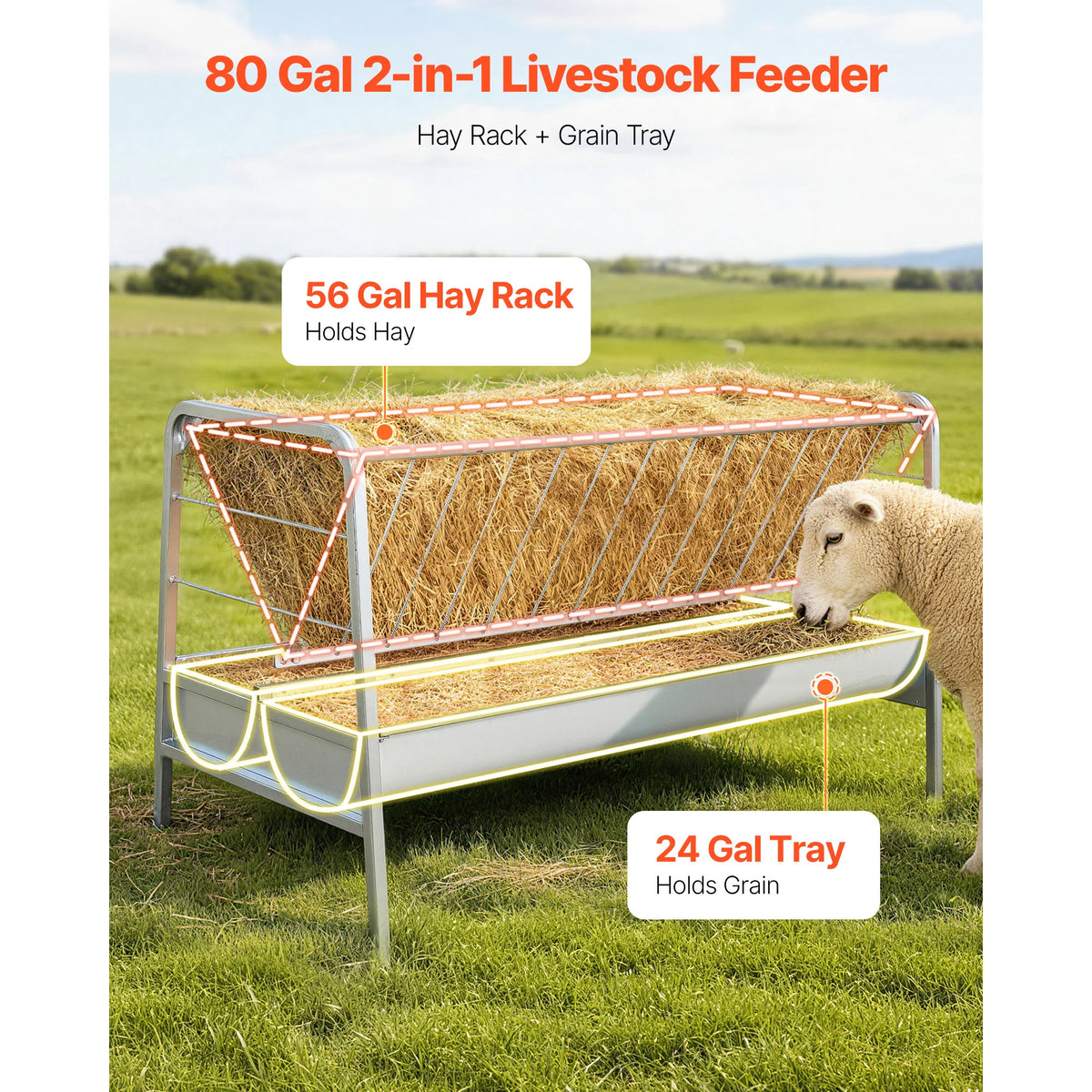 SucceBuy Livestock Hay Feeder Dual Pan Farm Pasture Trough