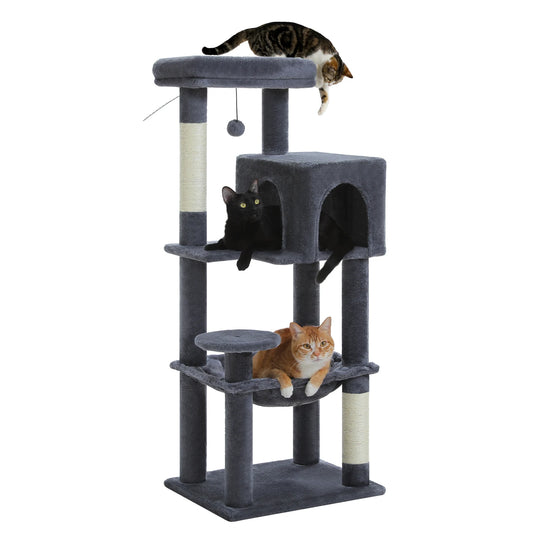 5-Level Cat Tree 113cm Cat Tower with Top Perch,Soft Condo,Natural Sisal Scratching Post,Attractive Pompom,Anti-tip kit,Hammock