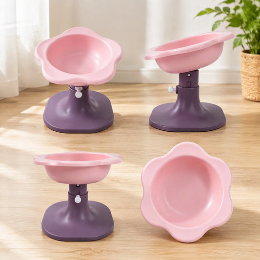 Adjustable Elevated Cat Bowl with Tilted Angle, Whisker-Friendly Raised Pet Feeding Bowl for Cats & Small Dogs, Neck Protection