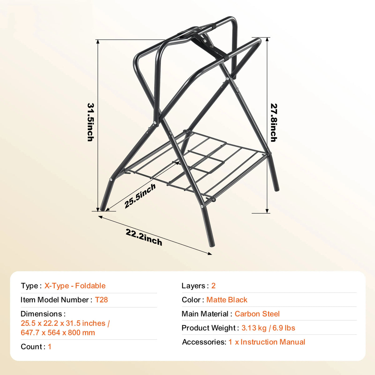 SucceBuy Folding Saddle Rack 28 x 19 x 37.5 in Freestanding Horse Saddle Stand Steel Saddle Rack for English & Western Saddles