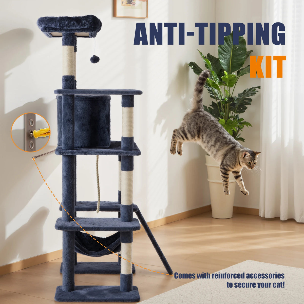 JHK Multi Tier Cat Tree Tower With Natural Sisal Posts