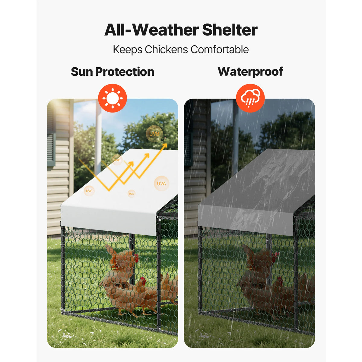 SucceBuy Metal Chicken Coop With Waterproof Cover And Spire Roof