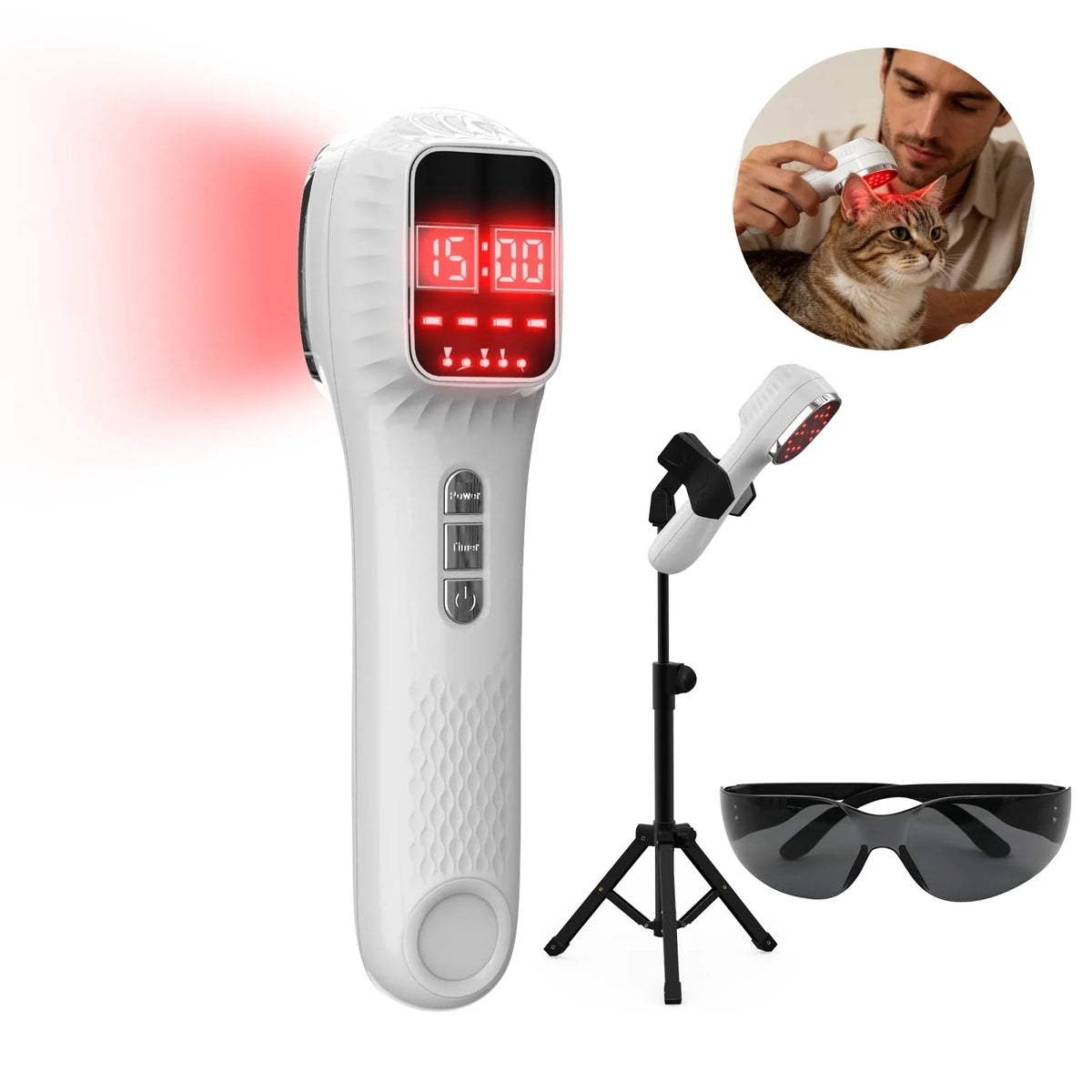 Handheld Red Light Device for Pet 3*808nm Laser Therapy Device with Stand for Pain Relief&ArthritisMuscle Comfort&Daily Recovery