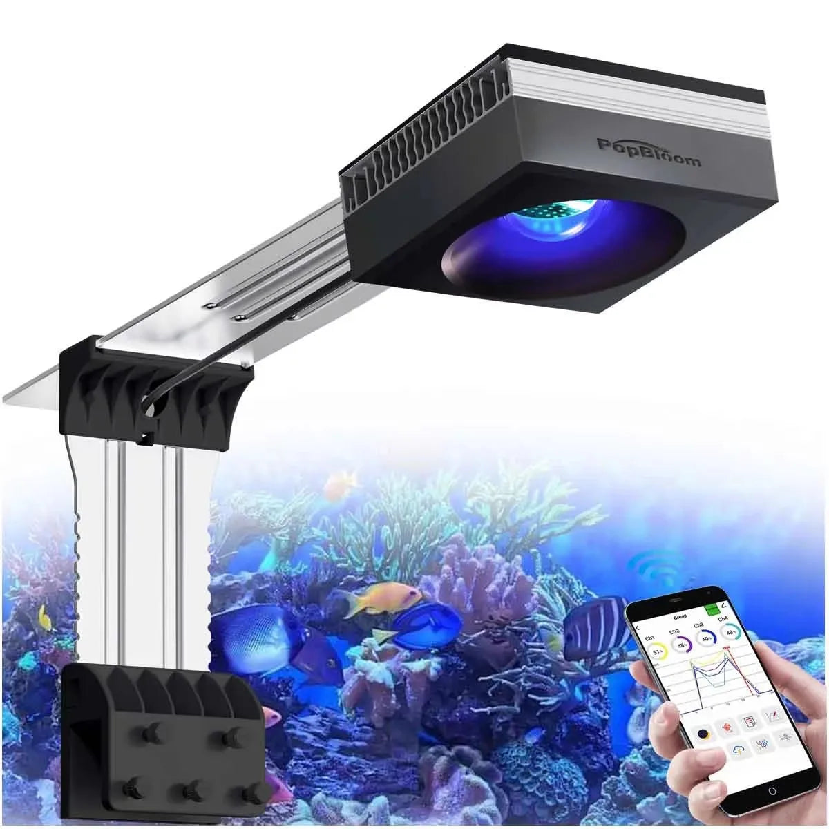 PopBloom RL90 WiFi LED Reef Aquarium Light For Coral Growth