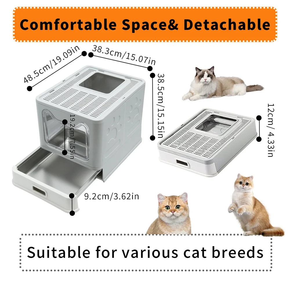 Enclosed Top Entry Stainless Steel Cat Litter Box With Scoop
