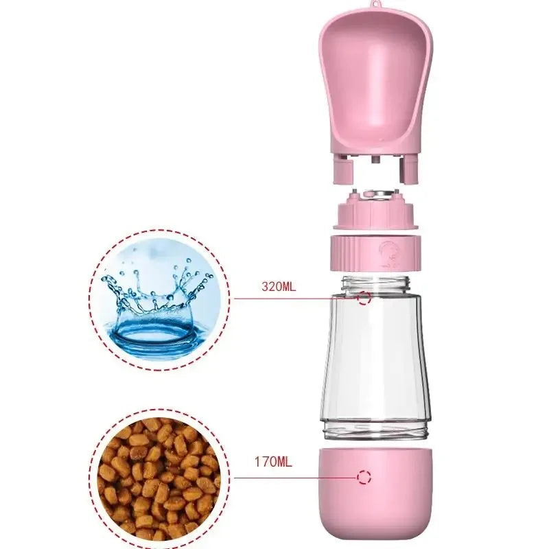 Portable Dog Water Bottle With Food Container For Travel Use
