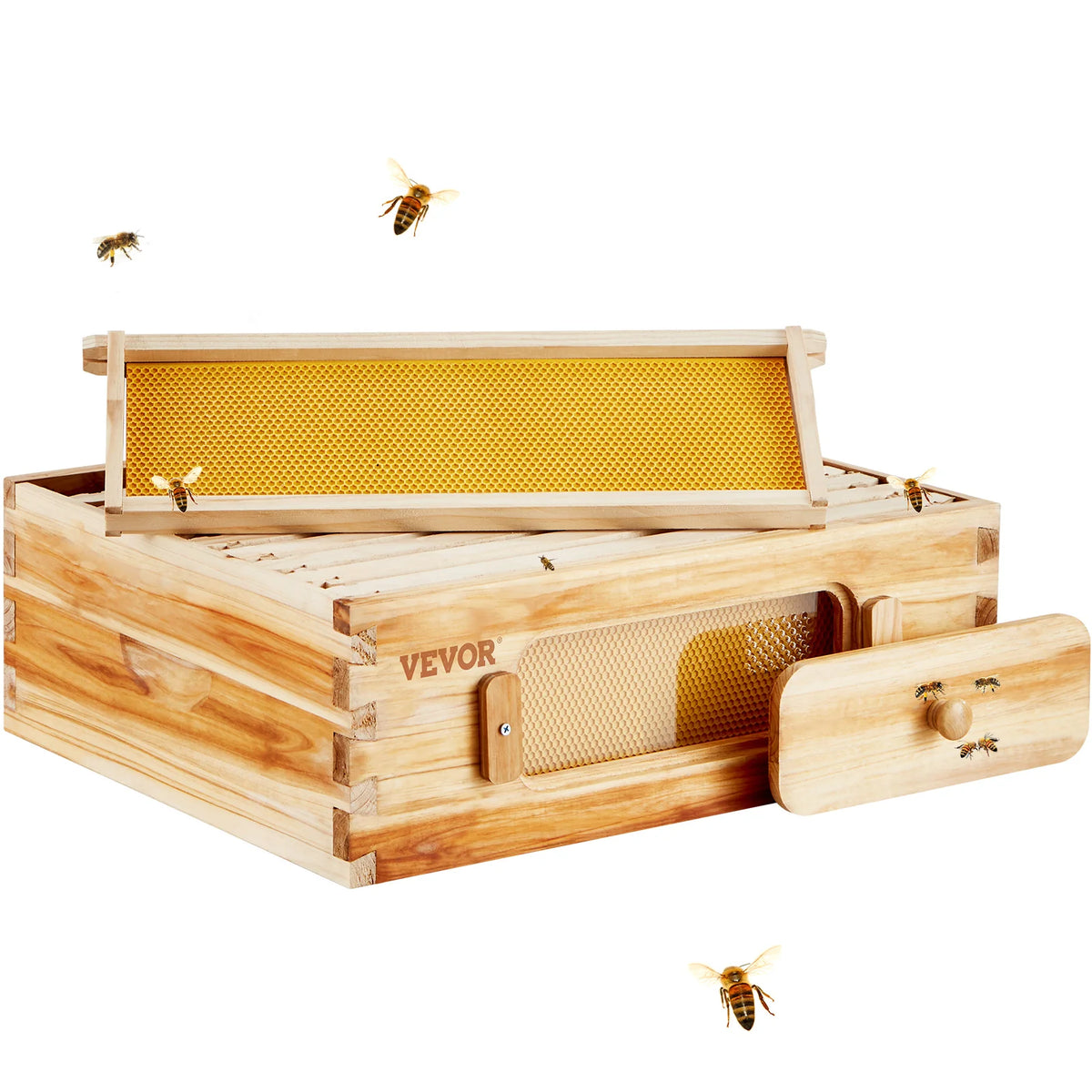 SucceBuy Bee Hive Medium Box Starter Kit  100% Beeswax Coated Natural Cedar Wood  Beehive Kit with 10 Frames and Foundations